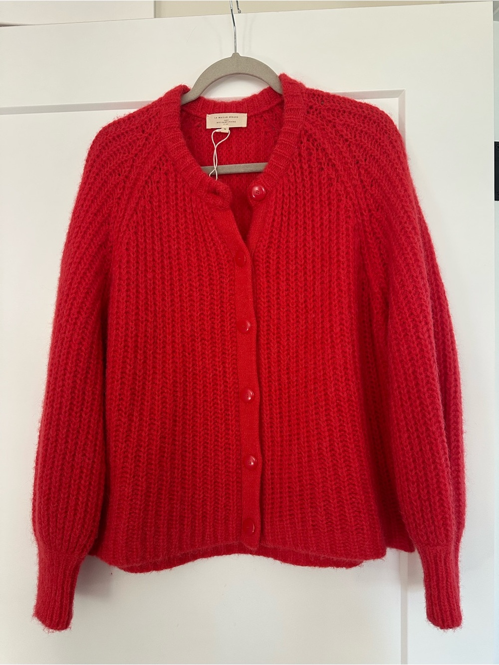 Sesame Red Button-Front Knit Cardigan Sweater